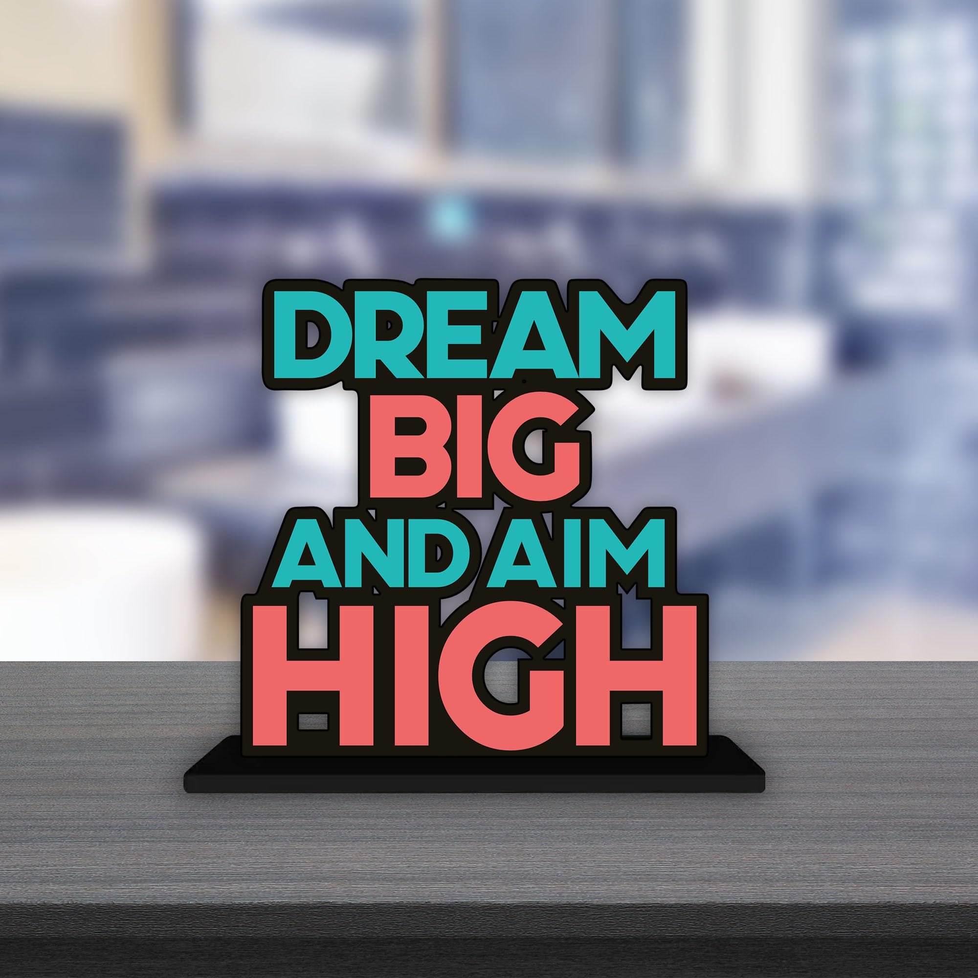 Artvibes Wooden Idols and Figurine Dream Big and Aim High Motivational Quotes Table Decor for Office Desk Showpiece | Home Decoration | Living Room | Modern Gifting Item (SP_1150)