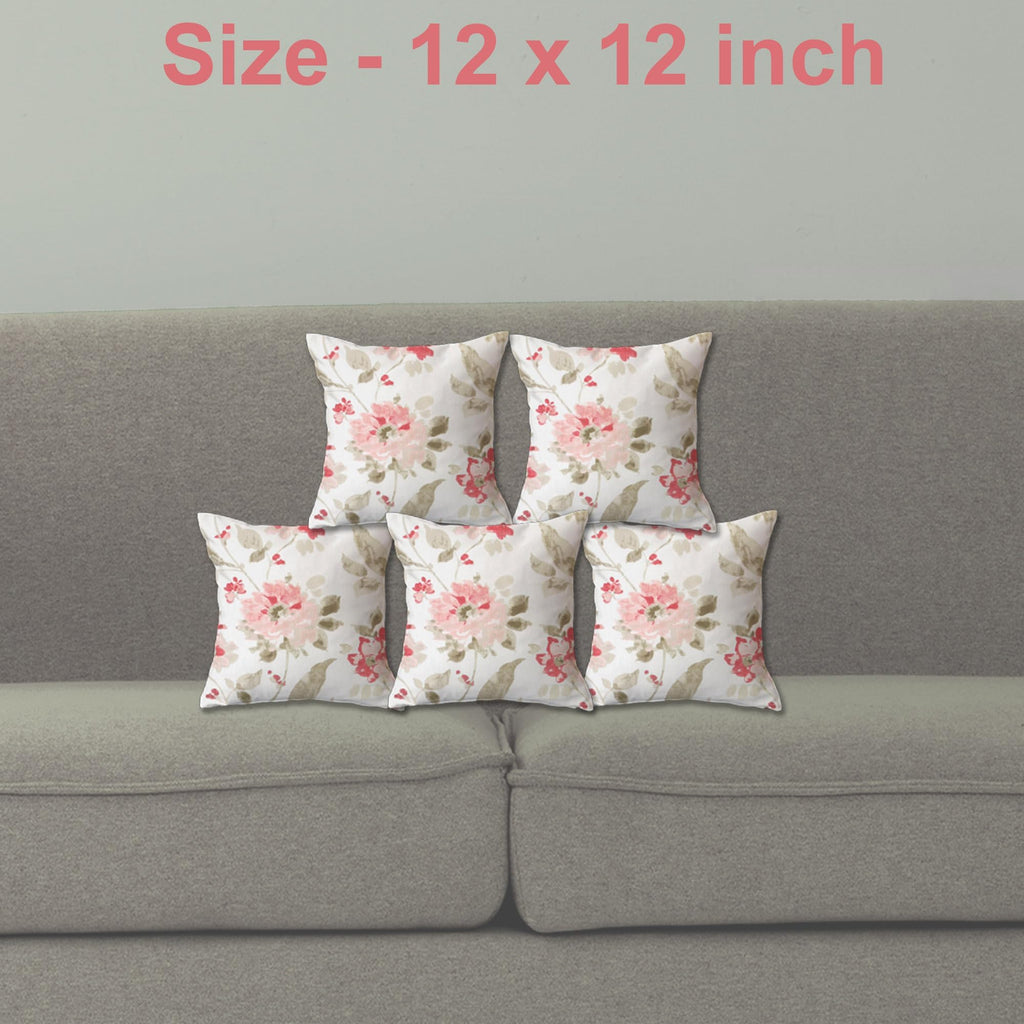 Trance Home Linen 100% Thick Cotton Printed 12x12 inch Cushion Covers for Sofa and Diwan | Throw Pillow/Small Cushion Pillow Covers (12x12 inch | 30cmx30cm, Tashi Pink) – Set of 5