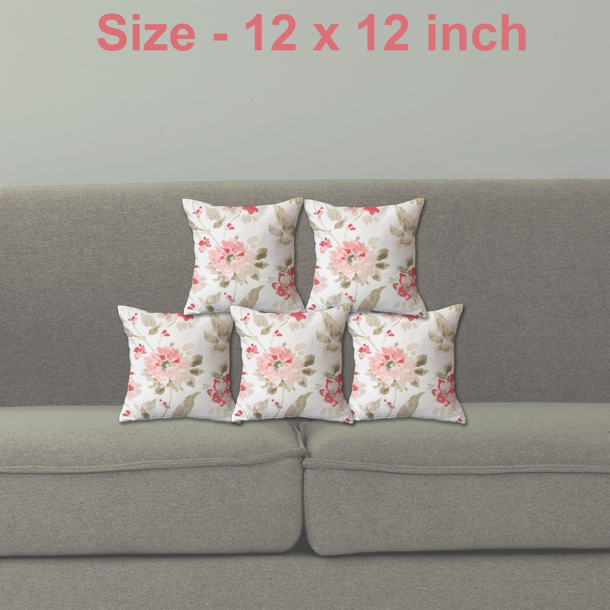 Trance Home Linen 100% Thick Cotton Printed 12x12 inch Cushion Covers for Sofa and Diwan | Throw Pillow/Small Cushion Pillow Covers (12x12 inch | 30cmx30cm, Tashi Pink) – Set of 5