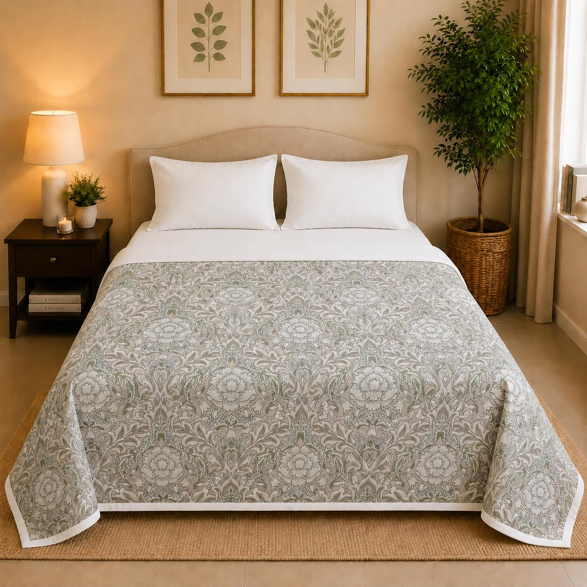 Linen Home Reversible Dohar Double Size Damask Pink & White Kafalo
