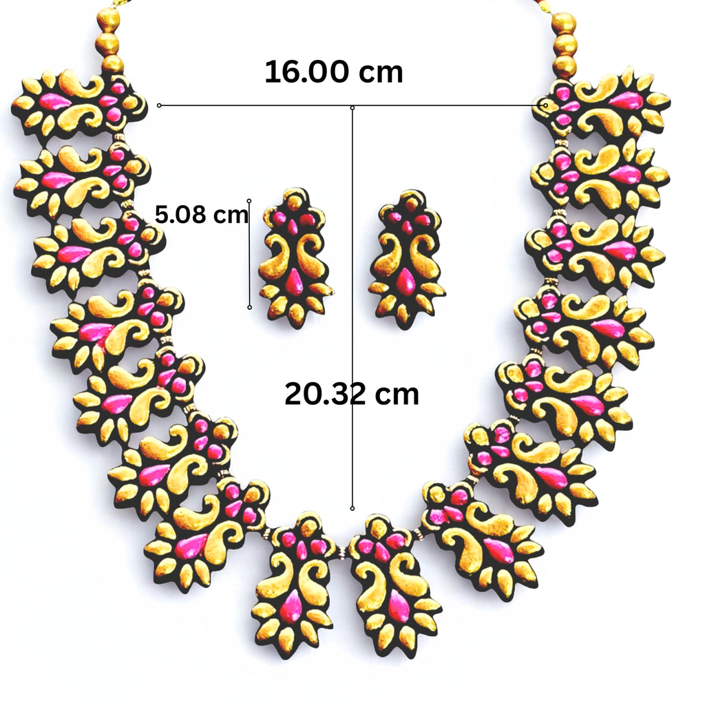 Mornny Kerala Palakka Terracotta Jewellery for Women | Necklace Set with Earrings | Hand Painted | Stylish Festive Gift for Mother, Wife, Girlfriend (Pink)