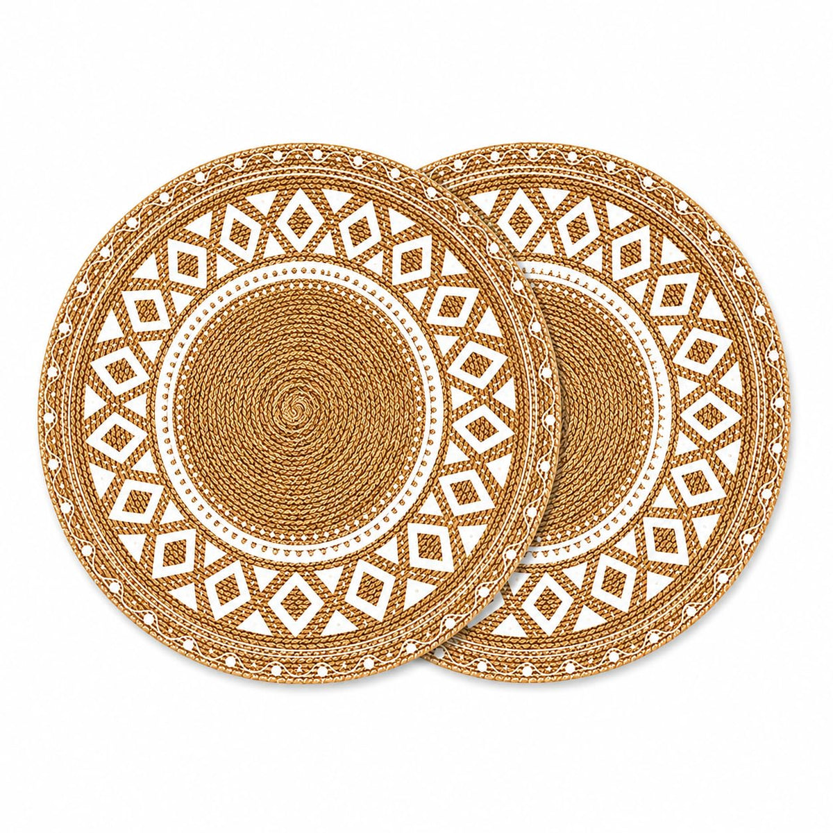 VIBGYOR Decor Dining Round Jute Table Mats Set of 2 | Heat Resistant, Non-Slip, Washable & Anti-Skid Round Placemats | Durable Cotton Jute Table Mats for Home, Kitchen & Restaurant (2, Tribal) Kafalo
