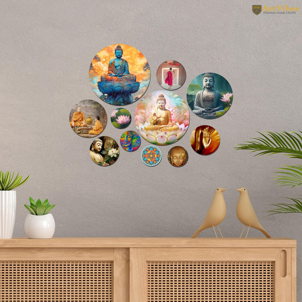 Artvibes Decorative Wooden Wall Hanging Decoration Item for Home | Office | Gift | Decor Art | Livingroom, Bedroom | Stylish Modern Artwork (WPS_137N) Pack of 11 Pieces