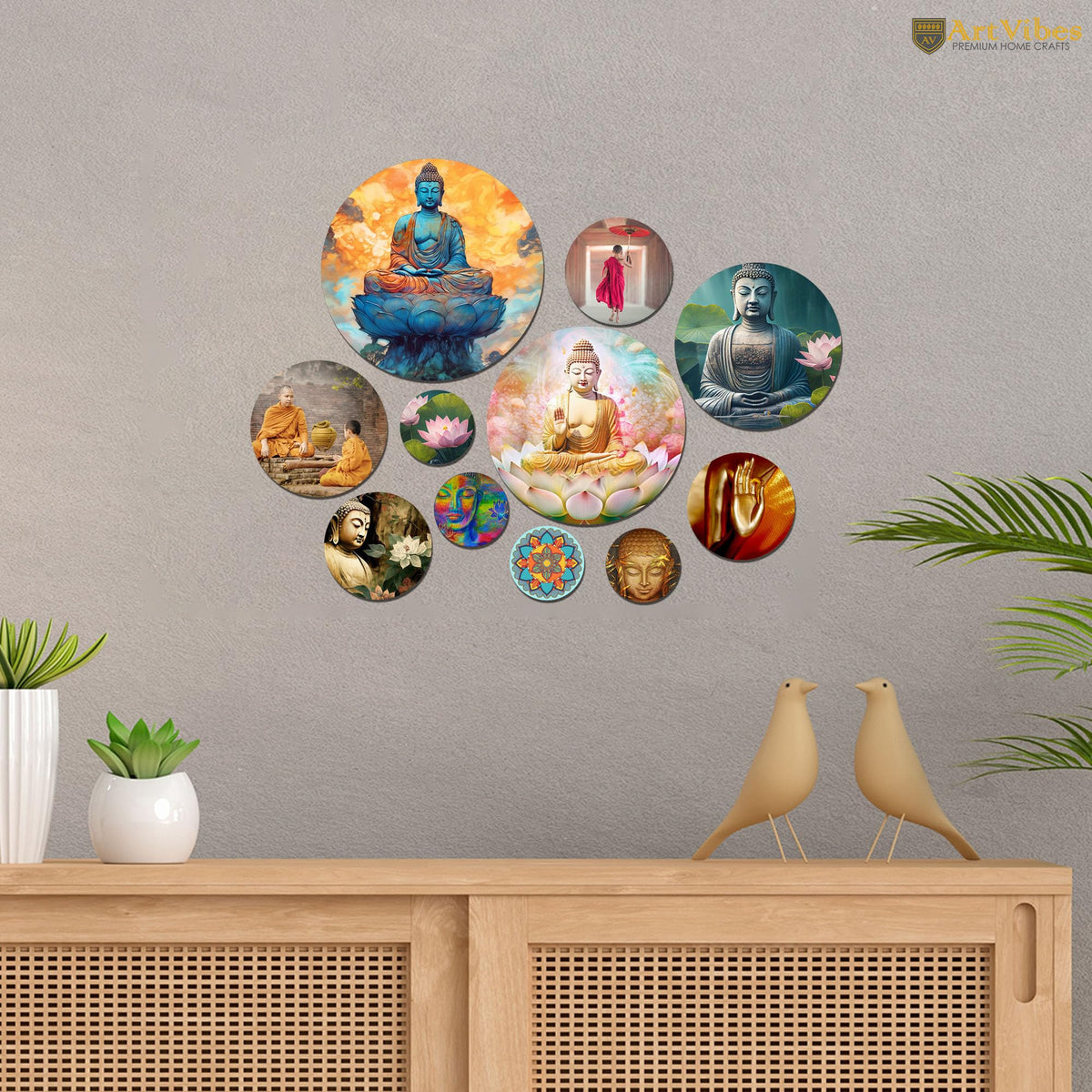 Artvibes Decorative Wooden Wall Hanging Decoration Item for Home | Office | Gift | Decor Art | Livingroom, Bedroom | Stylish Modern Artwork (WPS_137N) Pack of 11 Pieces