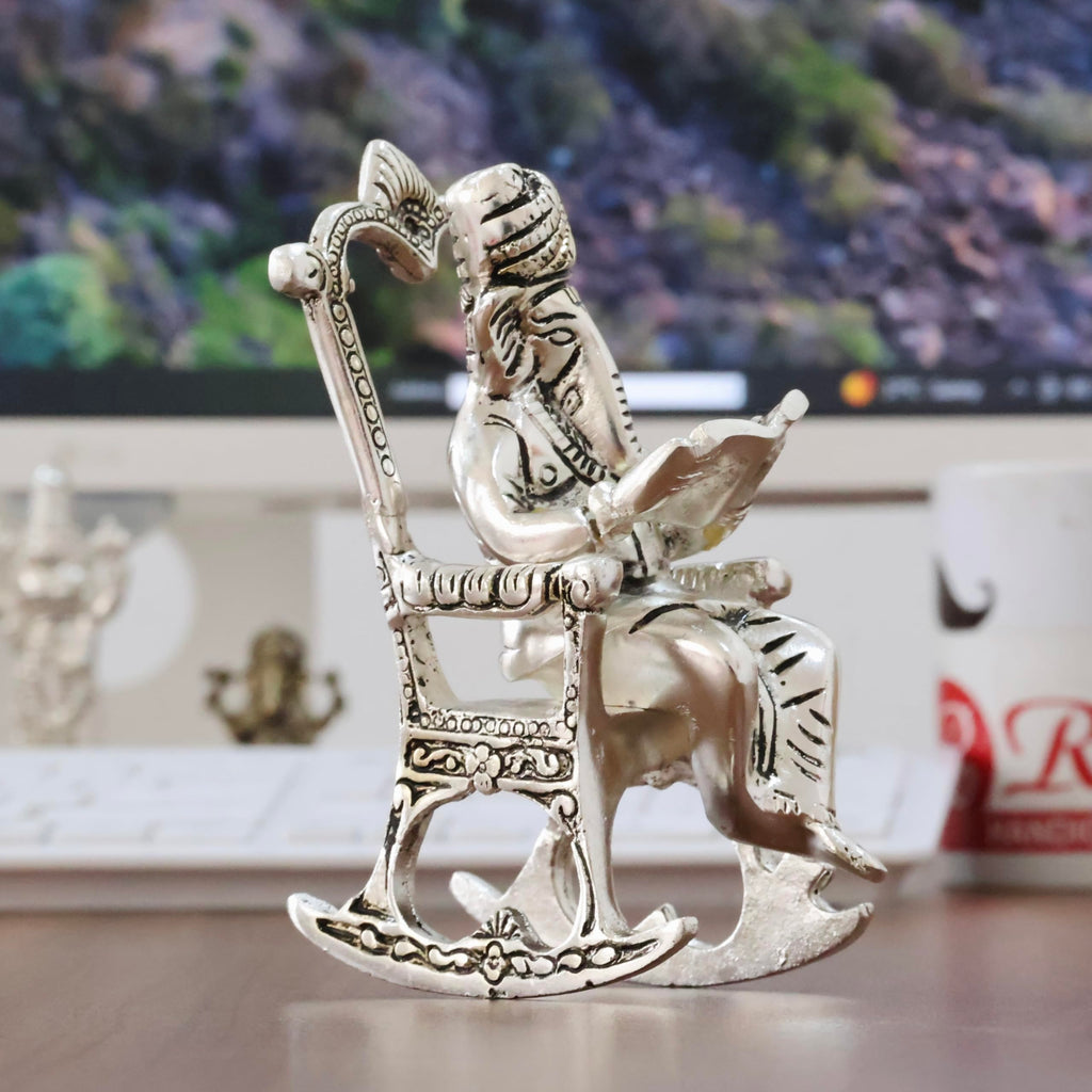 KridayKraft Metal Chair Ganesh ganpati Idol with Reading Ramayan Home Decoration and Gifts for Your Love Once