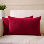 Encasa XO Corduroy Cushion Covers, No Inserts, Set of 2, Red