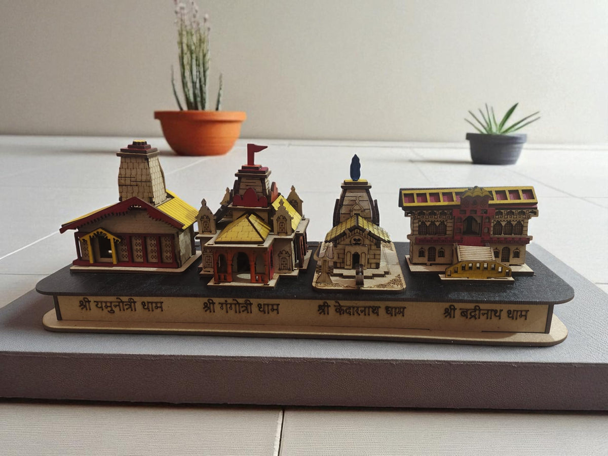 SriMaa Ventures : Char Dham Temple In 3D Model MDF Wood, Kedarnath, Badrinath, Gangotri, Yamunotri, For Home, Office, Decor,Multicolour