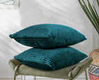 RD TREND® Cushion Cover Set of 2, Decorative Sofa Living Room Home Square Cushion Covers 16 Inch x 16 Inch, Aesthetic Corduroy Striped Double Sided (Green)