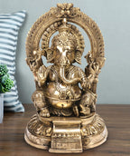 ARTVARKO Brass Lord Ganesha Sitting on Singhasan Idol Ganesh Bhagwan Ganpati Murti Statue for Home Decoration Entrance Showpiece and Gift 12 Inch