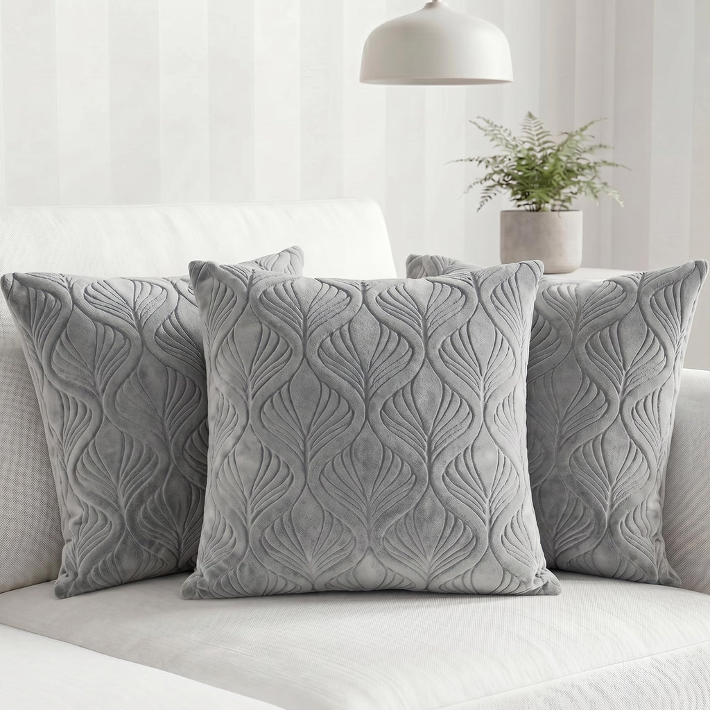 Yellow Weaves Jacquard Cushion Covers | Sofa Cushion Covers | Throw Pillow Cover for Sofa, Couch, Living Room| Removable & Washable | 16x16 Inches, Set of 3 (Grey)