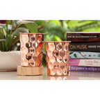 INDIAN ART VILLA Pure Copper Plain Glass with Diamond Hammered Design, Drinking Serving Water, Yoga Ayurveda, Volume-300 ml, Pack of 2