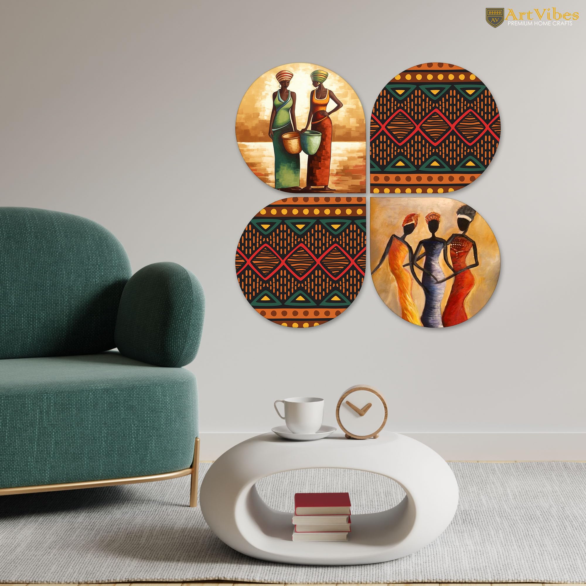Artvibes Beautiful Warli Art Decorative Wall Hanging Ornaments | Modern Decoration Items | Living Room | Bedroom | Office | Wall Poster | Handcrafted Art | Unique Gift (WH_8414N), Set of 4