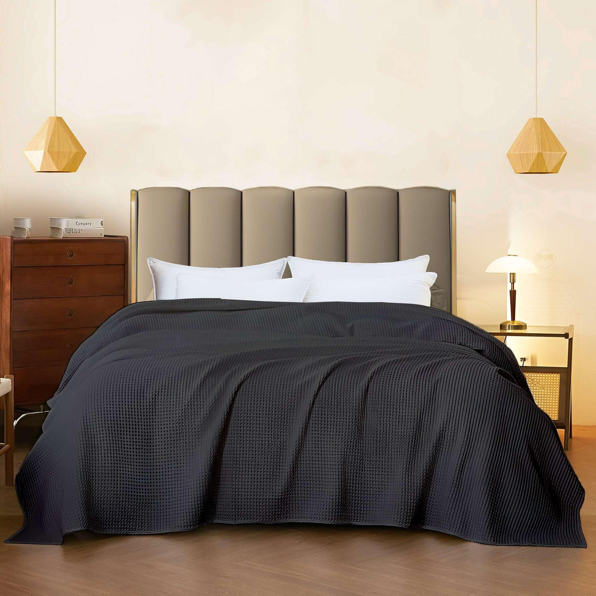Bhoomi Impex Super Soft & Breathable 100% Microfiber Waffle Blanket – Throw Blanket and Quilt for Bed & Sofa King(102x108) Size - Smoky Black Kafalo