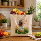 Filloxy Cotton Canvas Tote Bag -350 GSM | Heavy Duty Grocery, Office, Lunch, Travel & Gift Carry Bag | Printed Canvas Shoulder Tote (Natural Cotton) (cotton girl print bag -31 cm X 35 cm)
