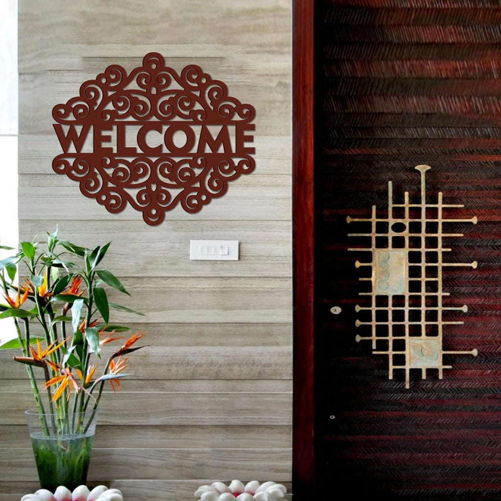 VIBECRAFTS Welcome Text MDF Wooden Wall Hanger for Home Decor|Office|Gift (WHVC1Pcs1_50025)