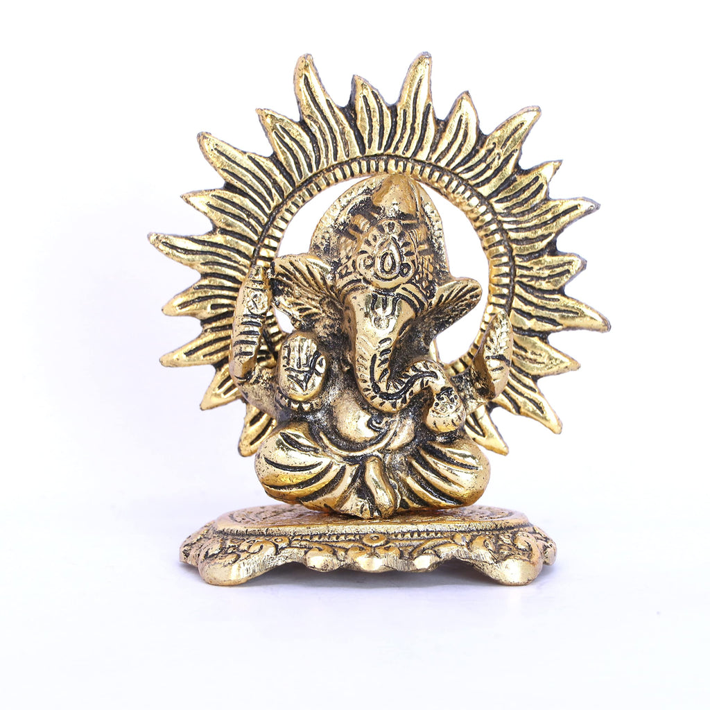 KridayKraft Mini Ganesh ji with chakar Antique Finish,Metal Ganesha Statue,Ganpati Murti Idol for Pooja & Home,Office Décor Ganesh Idol for Car Dashboard Religious Showpiece for Decoration