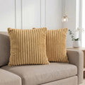 Yellow Weaves Pencil-Stripe Fur Cushion Covers | Soft Polyester | Decorative Sofa & Throw Pillow Covers | 16x16 Inches, Pack of 2 (Golden Brown)