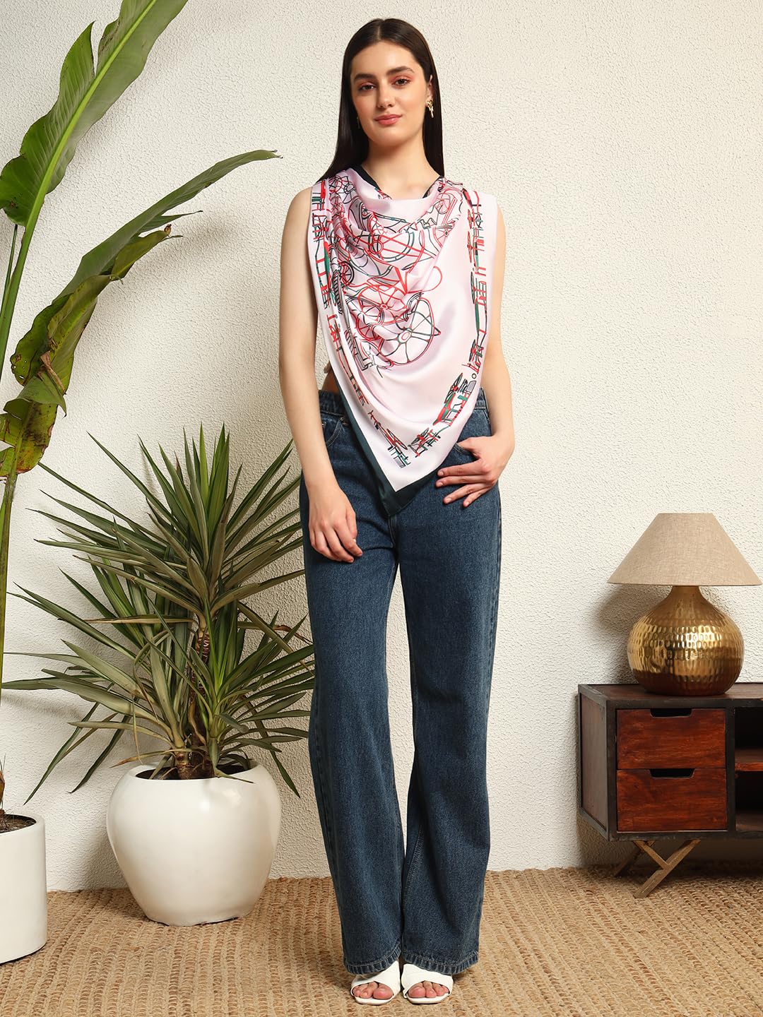 Ravaiyaa - Attitude is everything Women's Crepe Silk Digital Print Large Square Scarf Breathable Lightweight Neckerchief Printed Headscarf 40 x 40 Inch (Rose Octave Marsal)