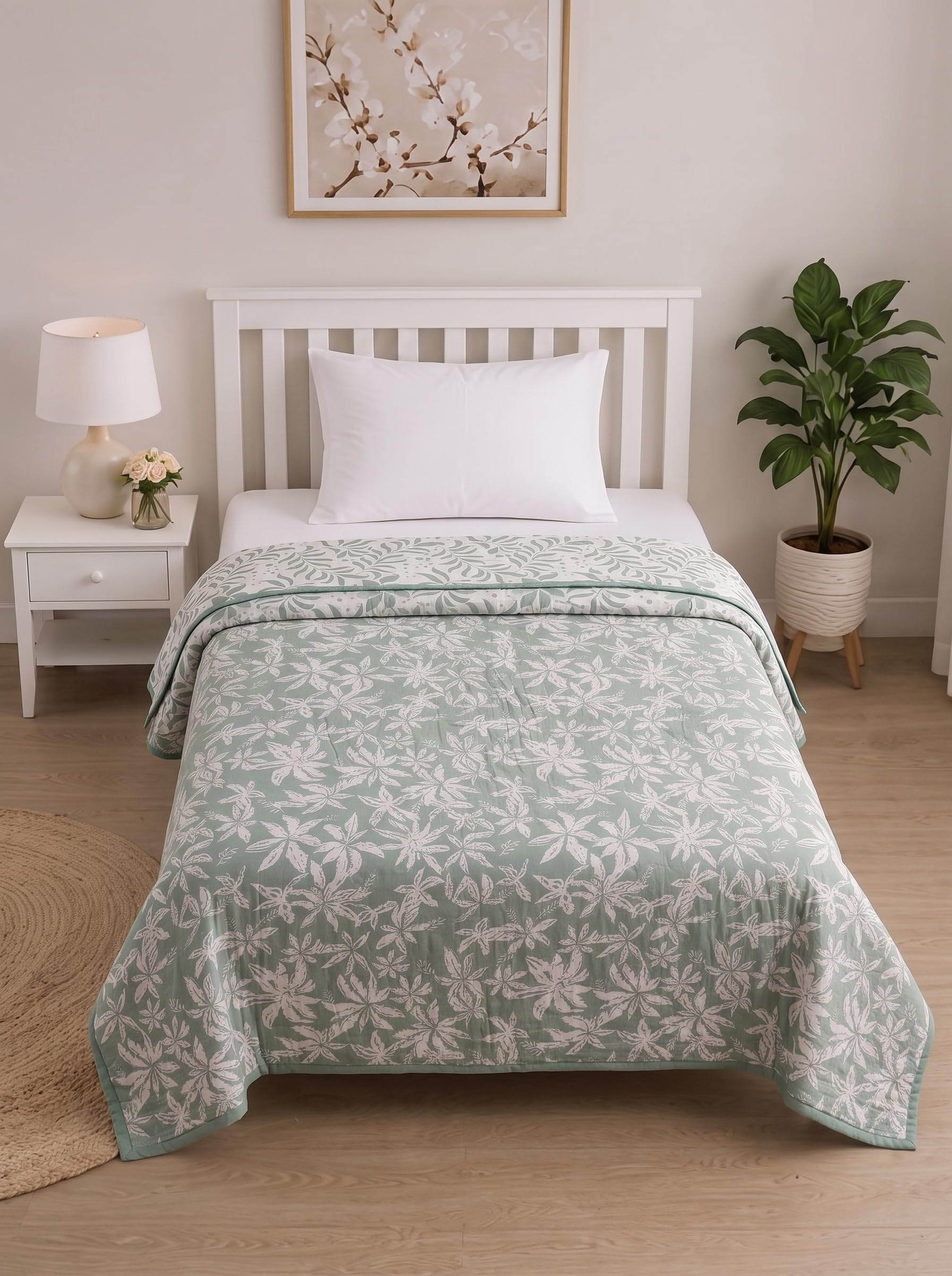 Mafatlal Sparsh Dohar Single Bed, 150 GSM Pure Cotton Malmal, Reversible AC Blanket Single, Soft & Breathable Lightweight Cotton Blanket, 152 x 228 cm, Kafalo