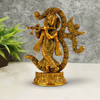 ARTVARKO Brass Lord Om Krishna Playing Flute Idol Murti Statue for Home Temple Decor Entrance Gallery Gift 8-inches