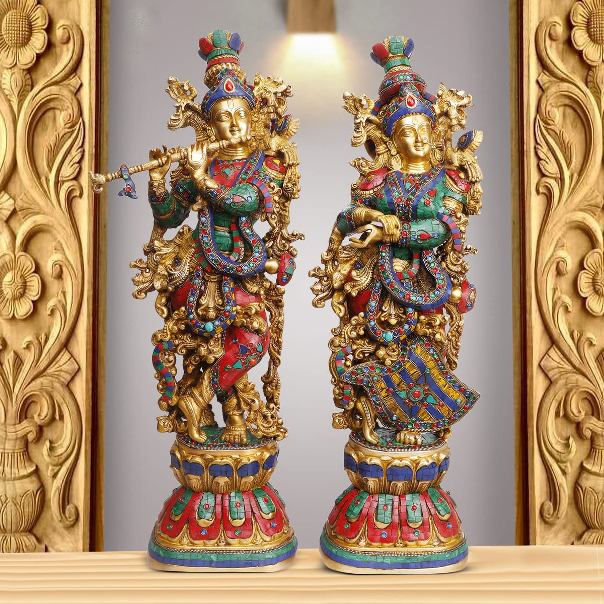 Artavrko Brass Radha Krishna Idol Murli Krishan Radha Bhagwan Statue Murti for Home Decor Marriage Gift Height 29 Inch