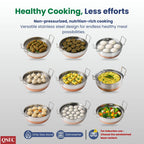 QSEC Stainless Steel 5 plate - 29 cm Idli Maker Multi Kadai with Copper Bottom, 5L Heavy Gauge Idli steamer set, 5 Plates (2 Idli, 2 Dhokla, 1 Momo & Patra Steamer ), Gas Stove , Food Grade, 2 Year Warranty