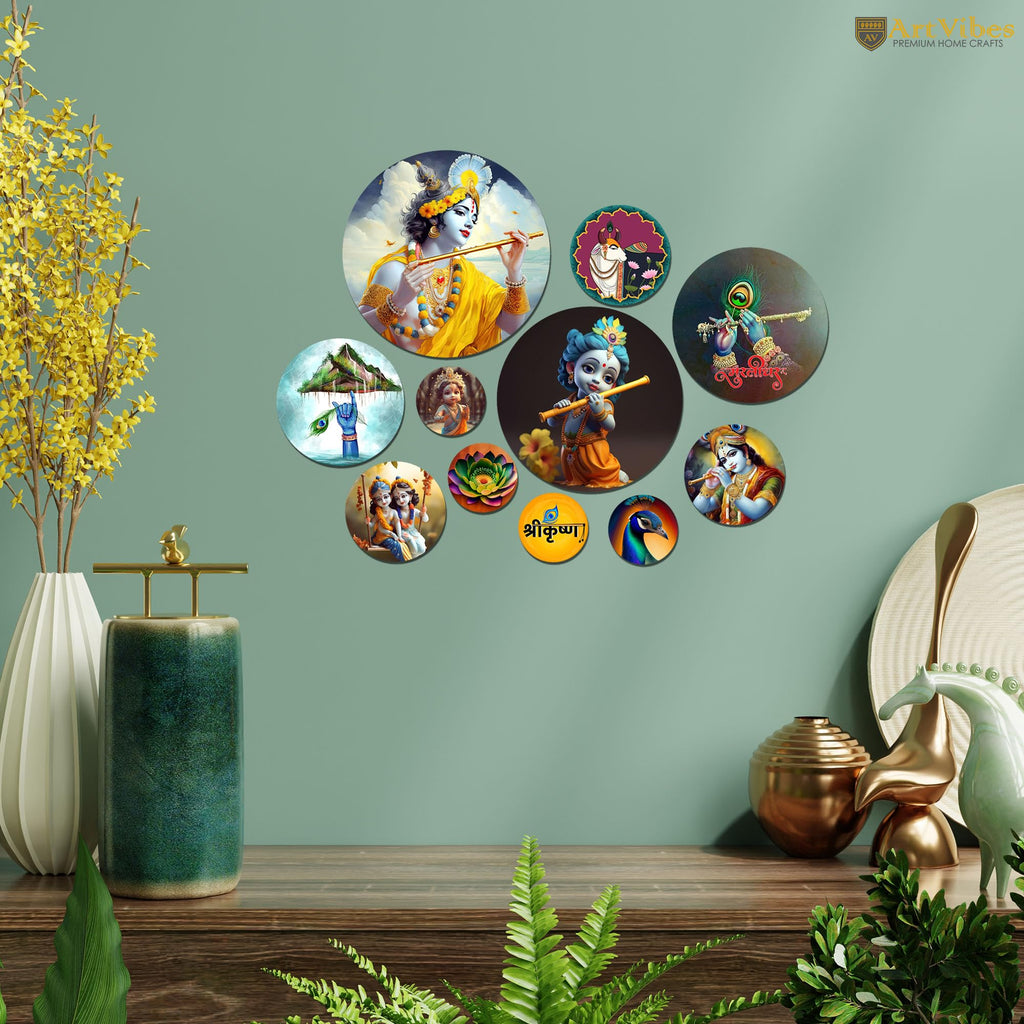Artvibes Decorative Wooden Wall Hanging Decoration Item for Home | Office | Gift | Decor Art | Livingroom, Bedroom | Stylish Modern Artwork (WPS_129N) Pack of 11 Pieces