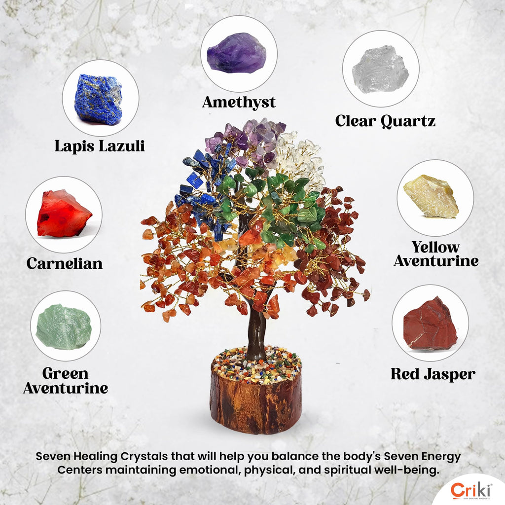 CRIKI Natural Seven Chakra Tree of Life - Seven Chakra Crystal Tree, Home Decor, Fake Bonsai, Feng Shui Decor for Healing 7 Chakra of The Human Body, Money, Health, Peace, Good Luck, and Prosperity