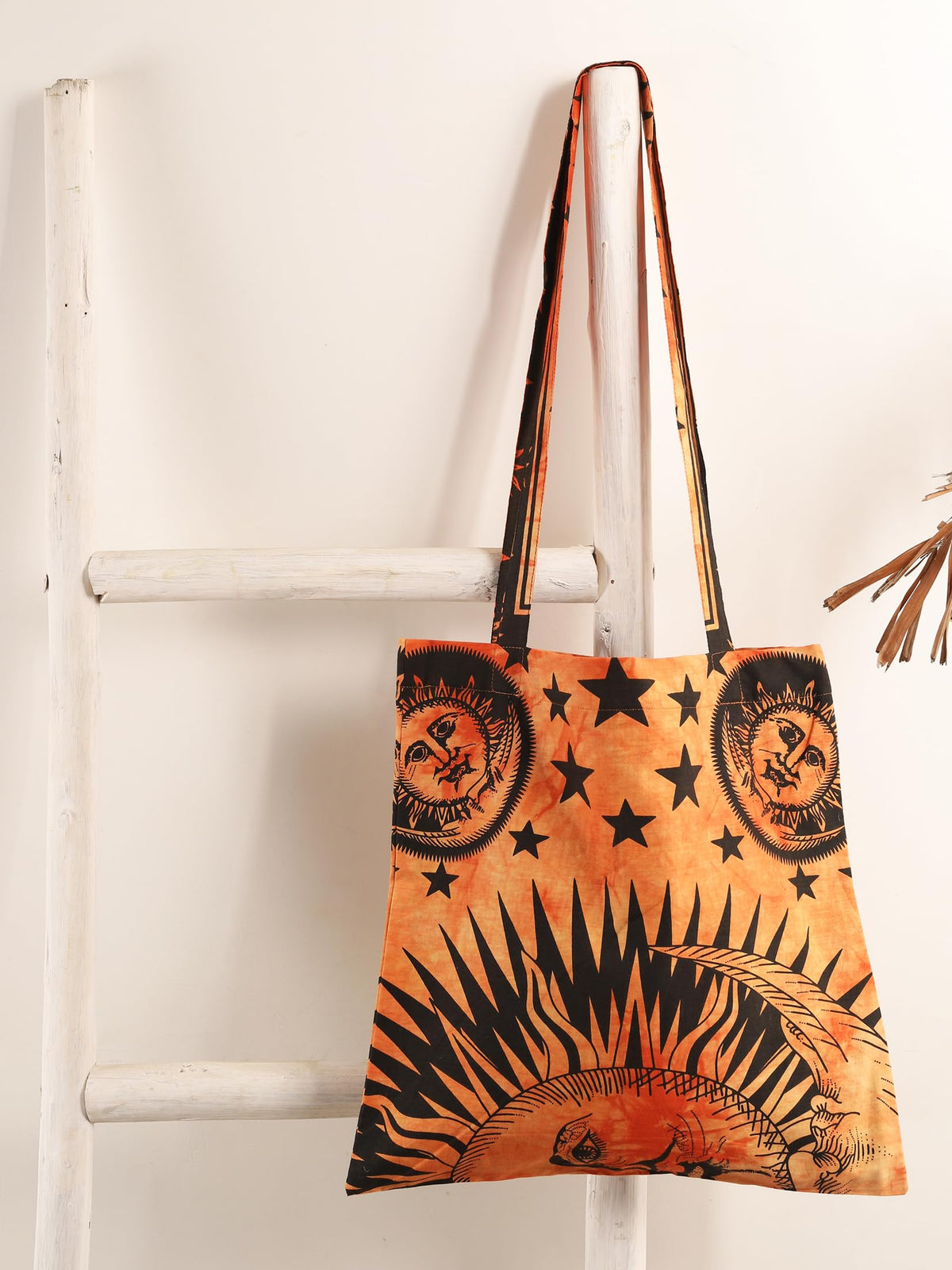 Ravaiyaa - Attitude is everything Cotton Shoulder Bag/Tote Bag For Women| Printed Multipurpose Handbag With Top Zip | Best For Shopping, Travel, Work, Beach, Office, College (Orange Sun & Moon)