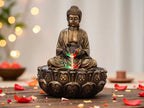 KridayKraft Meditating Buddha Water Fountain Idol Polyresin Lotus Water Fountain Showpiece for Home Garden Living Room Decor Decoration Gift Items,