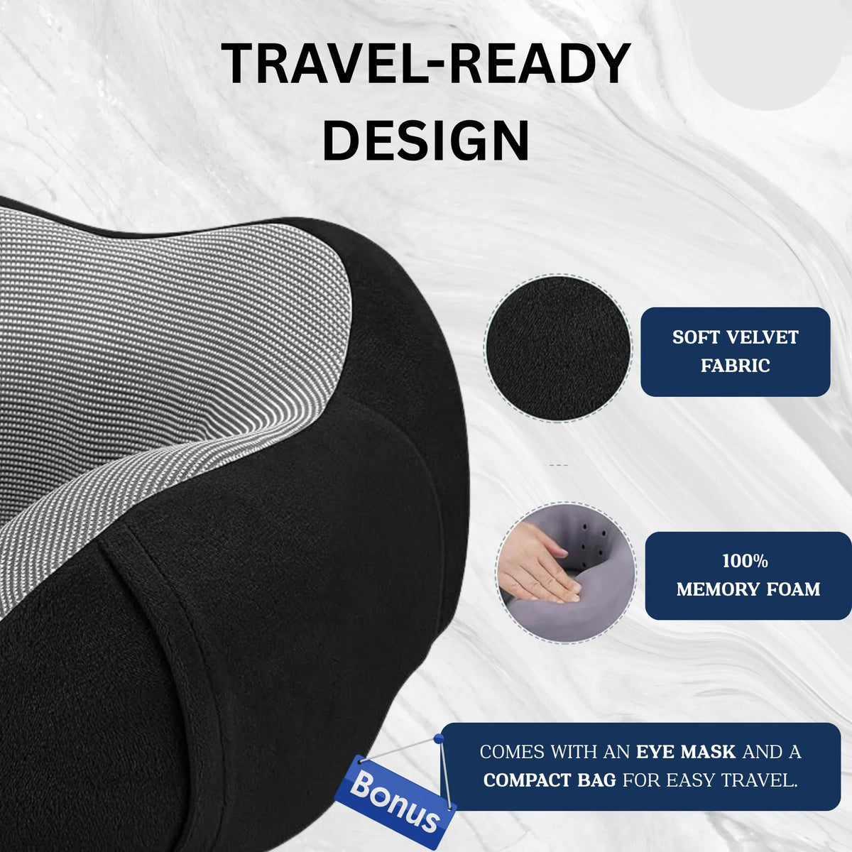 Billebon Premium Neck Pillow Ultra Soft with Hoodie, for Airplane (Grey Hoodie Neck Pillow with Eye Mask)