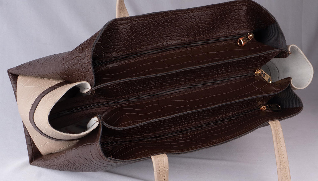 Carrylux Dual Tone Large Capacity Croco Pattern Tote Handbags Purses Shoulder Bag For Womens (Chocolate)
