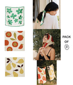 NK Textiles Women's Floral Geometric Drawing Printed Square New York Style Satin Head Scarf - Neck Scarf (22x22) (3-Piece Set)
