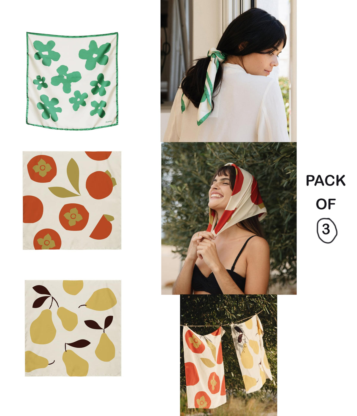 NK Textiles Women's Floral Geometric Drawing Printed Square New York Style Satin Head Scarf - Neck Scarf (22x22) (3-Piece Set)