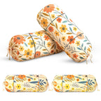 GLUN® Pack of 4 Multicolour Flower Printed Round Bolster Pillow Covers, Size 16 inch x 30 inch (40 x 75 cm, Cream) Printed Polyester Silk Fabric for Living Room or Bedroom, Stylish & Modern Covers