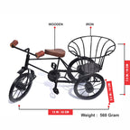 Pure Source India Iron and Wooden Cycle Rickshaw for Flower, Home Decor and Showpiece Kids Toy, Without Flowers (Black-13 X 5.5 X 7.5 INCH)
