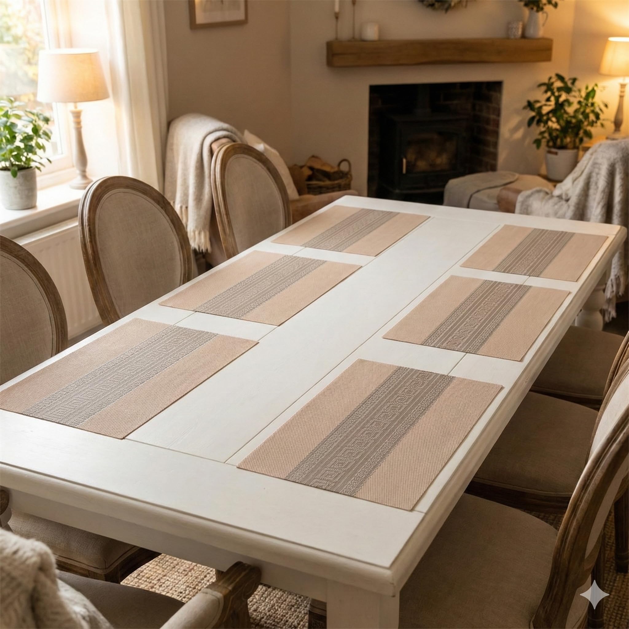 YELONA Placemats Set of 6, Heat-Resistant Woven Vinyl Table Mats, Non-Slip & Washable Dining Tablemats for Kitchen & Dinner Decor, Almond Beige (45cm x 30cm) Kafalo