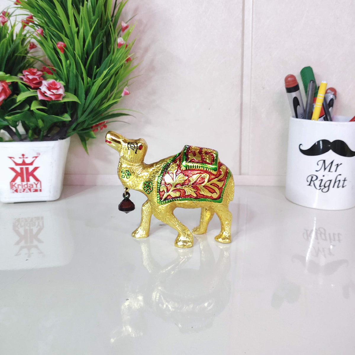 KridayKraft Metal Camel Statue with meenakari Work Handmade Decorative Animal Showpiece for Home,Office