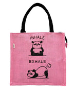 JUTEKA Printed Eco Friendly Jute Bag with Zipper Closure and Premium Cotton Handles for Lunch, Grocery, Tiffin, Office, Shopping