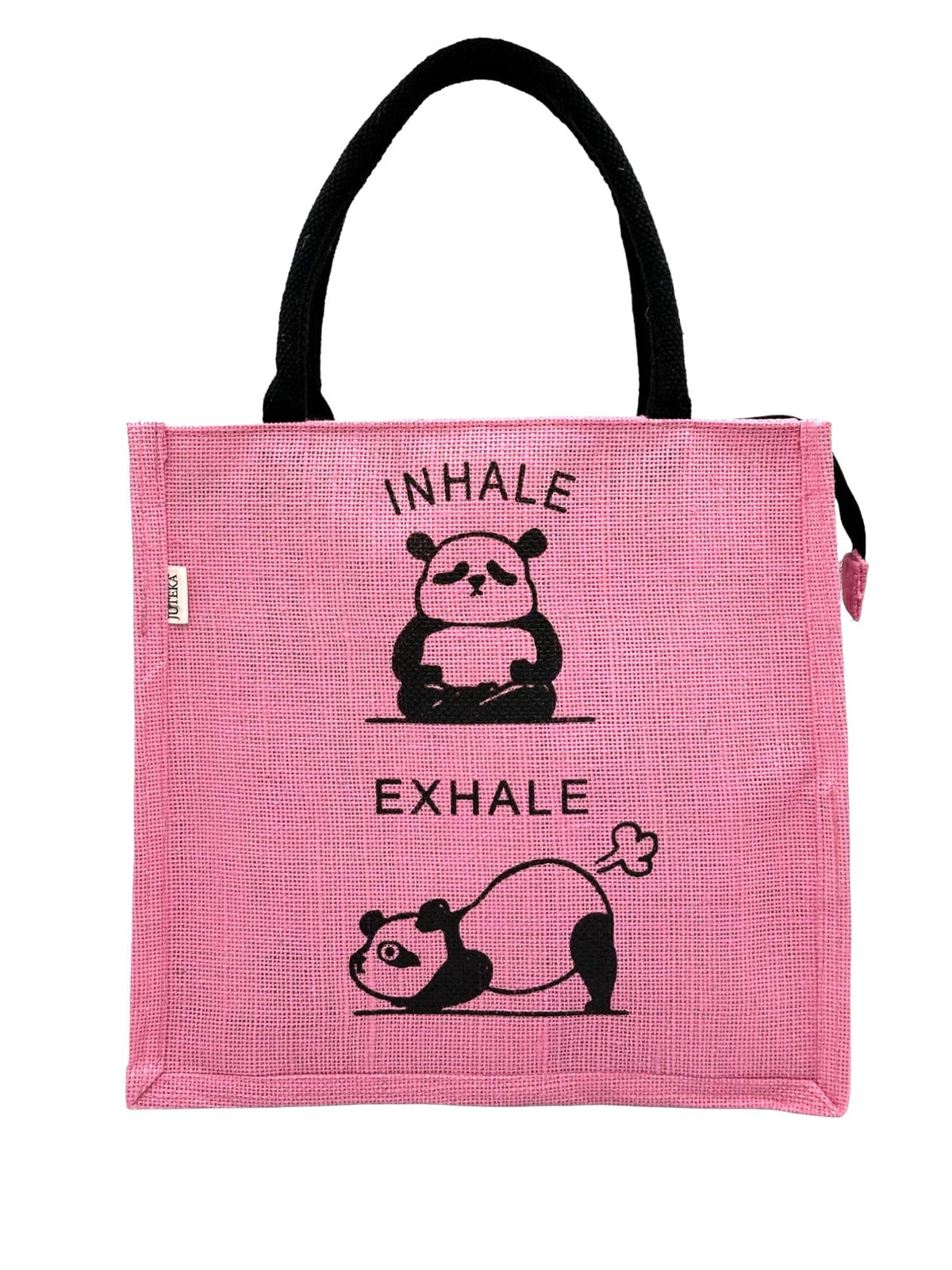 JUTEKA Printed Eco Friendly Jute Bag with Zipper Closure and Premium Cotton Handles for Lunch, Grocery, Tiffin, Office, Shopping