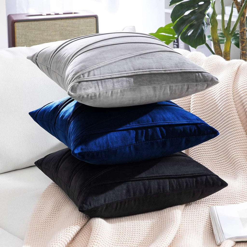 Khooti Velvet Striped Cushion Cover Pack of 1 | 22 x 22 / 56 x 56 cm | Navy Blue | Soft Pillow Covers Cushion Case for Sofa Bedroom Livingroom Chair Car, Cushion Cover with Zig Zag Pattern