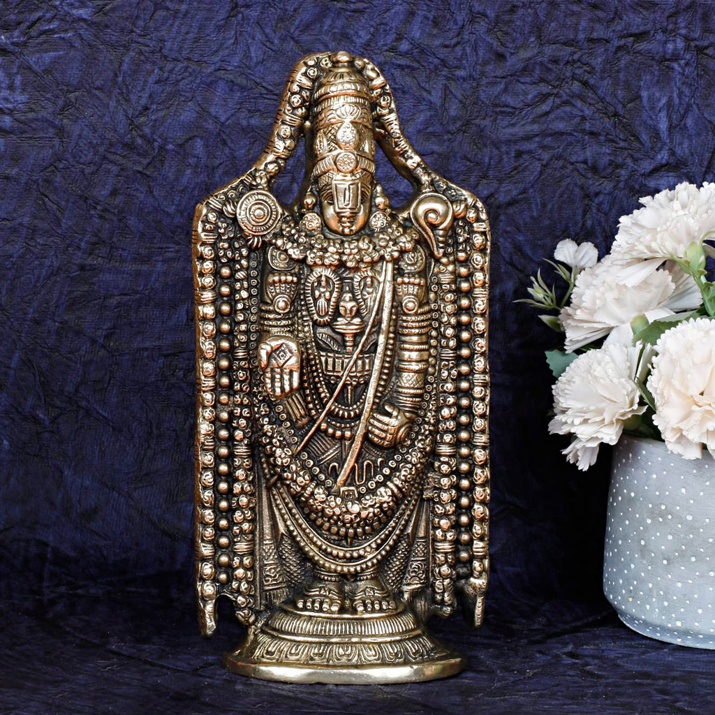 ARTVARKO Brass Lord Shree Venkateswara Idol Tirupati Balaji Statue Murti Lord Srinivasa Pooja Vastu Religious Idol for Home Office Temple Decor Gift 9.5 Inches