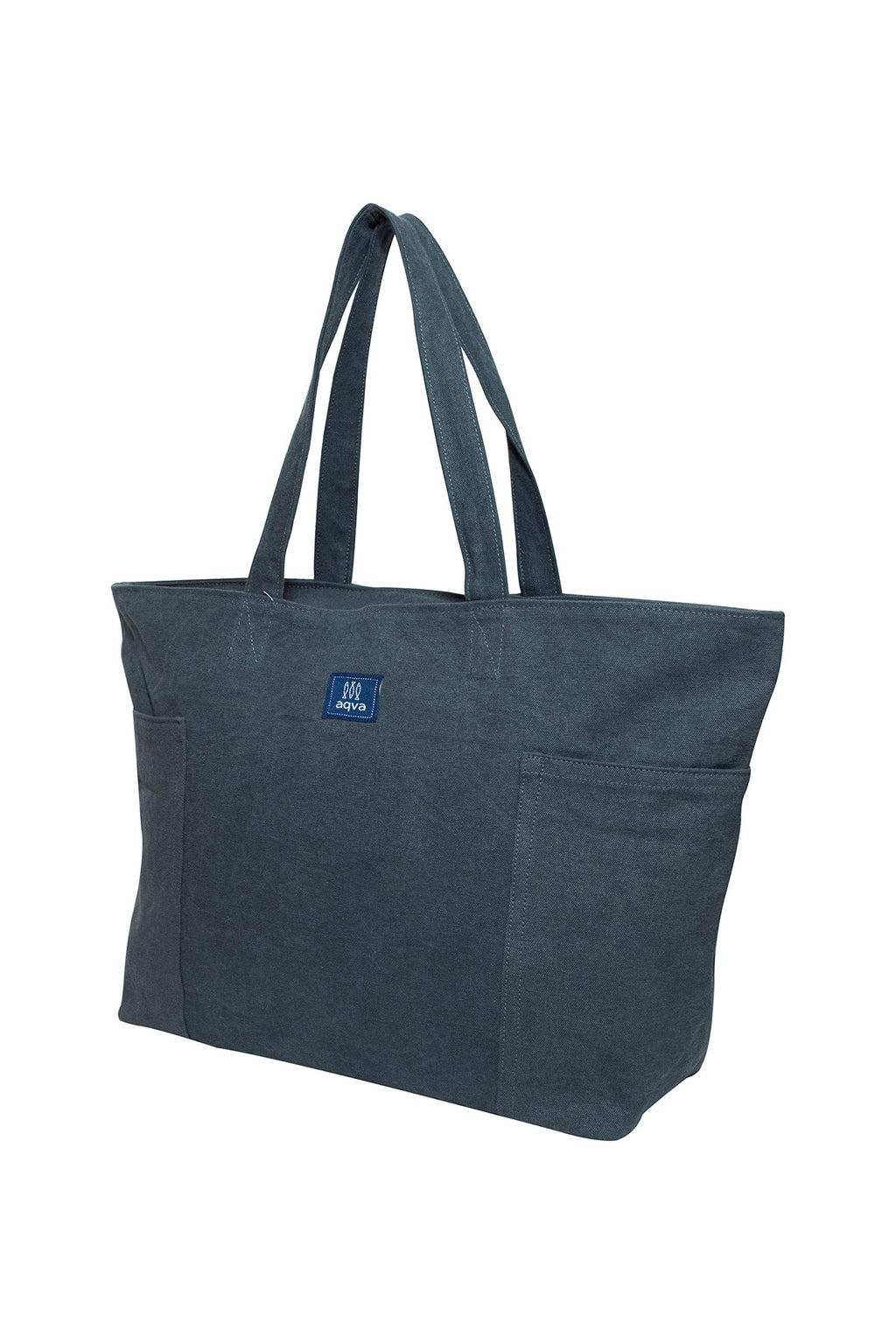 AQVA Handmade Eco Friendly Washed Cotton Canvas Tote Bag - Reusable Shoulder Bag with Top Zip Closure, Inner Zip Pocket - Large Cotton Canvas Handbag for Grocery, Graphite