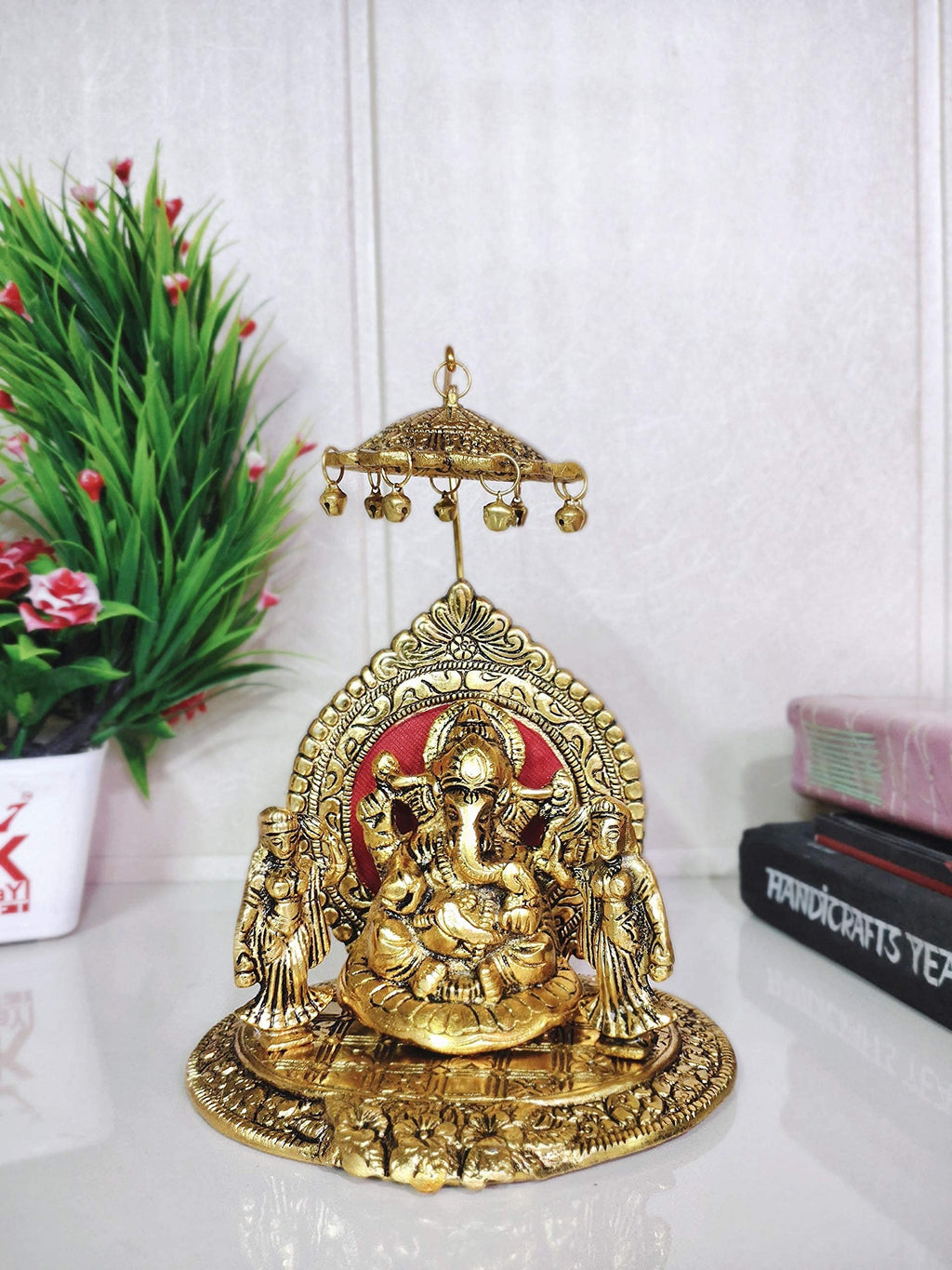 KridayKraft Riddhi Shiddhi Ganesha Metal Statue for Temple Pooja,Ganesh Murti Decorative Your Home,Office & Religious Gift Article,Ganpati Bappa Sculpture,Religious idol,Sowpiece Figurine,Gift Article...