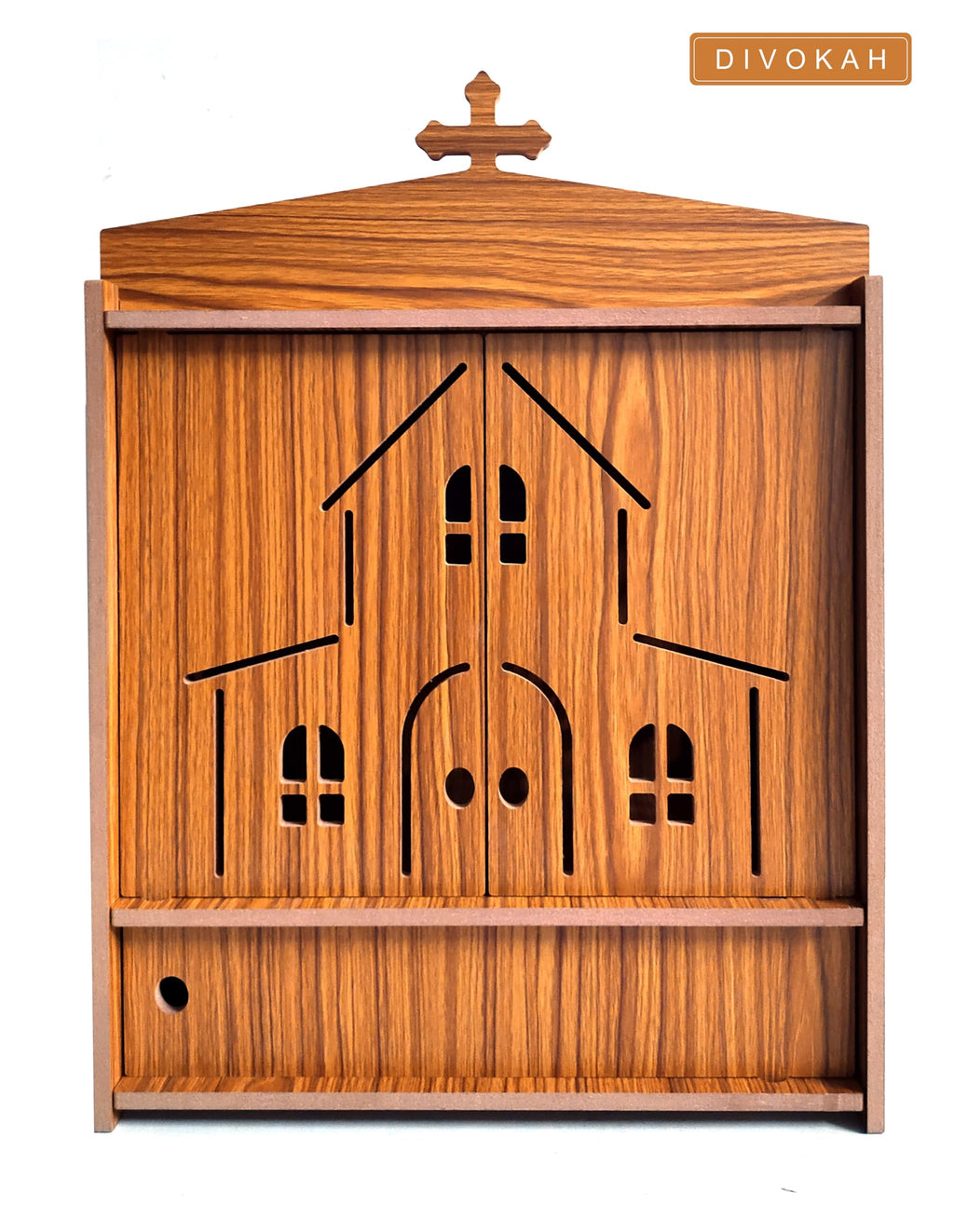DIVOKAH Beautiful Wooden Christian Temple for Home/Christian Altar (8 Mm Plywood Thickness) (2DOR WDN Altar)