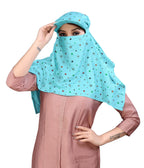 7 season's Female Cotton Short Scarf Cum Mask Universal Size/Usable For Vehicle Driver For Sunlight Uv Protection/White Printed Design (Cap_Firozi, Free)