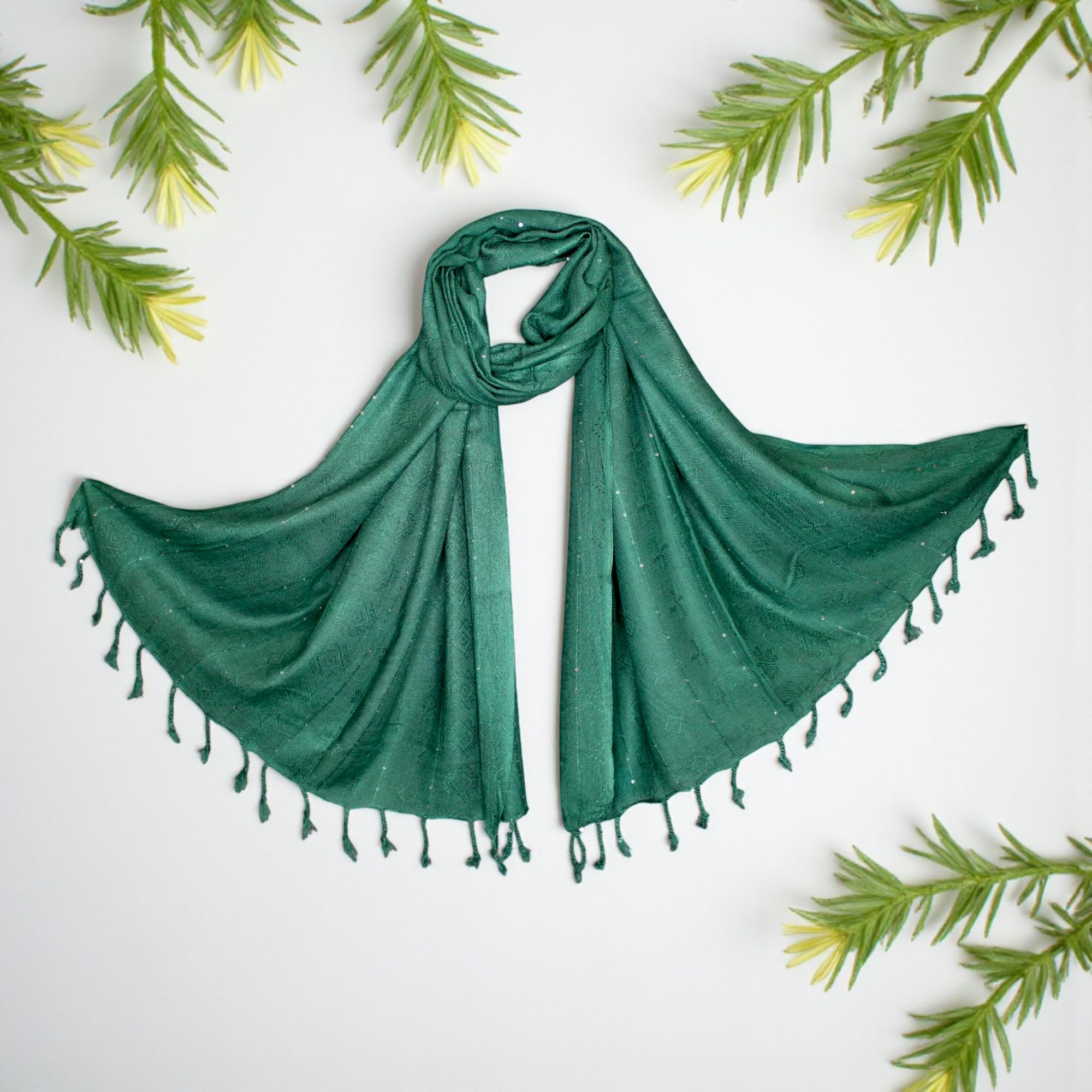STOLE STUDIO Elegant Luxurious Sequence Viscose Stole Scarf (Dark Green)