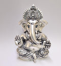 Gold Art India 999 Matte Silver Plated Antique Mukut Ganesha - 3.5 - Perfect for Gifting, Home Decor, Car Dashboard Murti Ganpati Idol for Home Decor Puja Statue Gift for Office Desk Puja Room, God