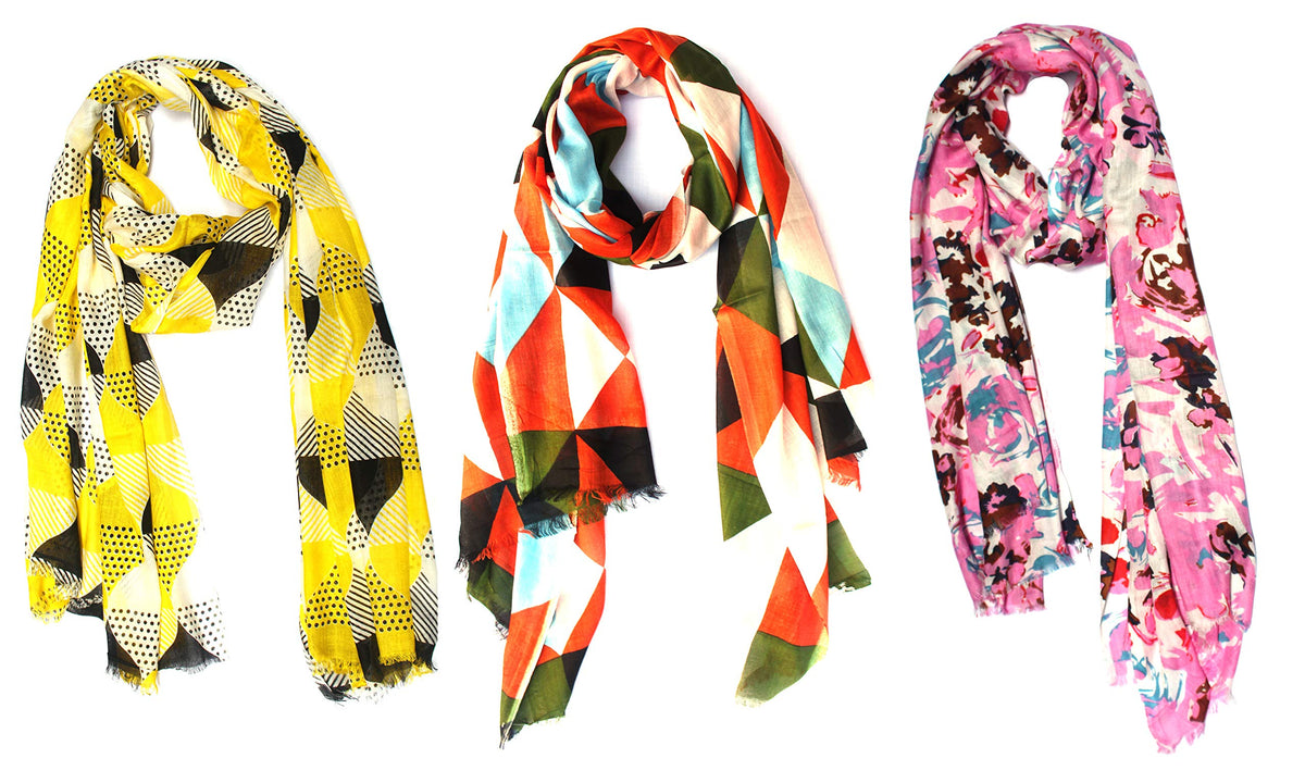 bratkrok WOMEN'S TRENDY FLORAL PRINTED RAYON SCARVES/STOLES MULTICOLOUR (PACK OF 3)