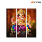 VIBECRAFTS 3 Pieces Shree Ganesha Canvas Wall Painting Fitted With Wooden Frame For Home | Office | Living Room | Gifts (PTVC3Pcs1_9568)